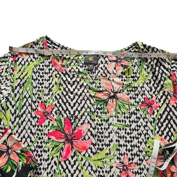 JN Collectipn Tropical Tunic Black and Pink Floral Blouse Top - Picture 10 of 14